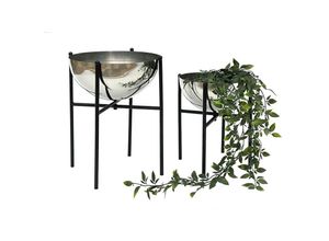 4260700963845 - Dandibo - Blumenhocker Metall mit Topf Schwarz Silber 2er Set Blumenständer 96257 Blumensäule Modern Pflanzenständer Pflanzenhocker