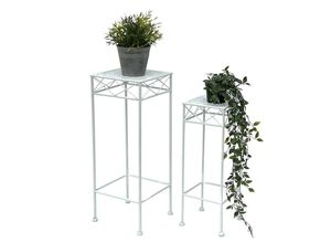 4260700963968 - Dandibo - Blumenhocker Weiß Metall Eckig Blumenständer 96314 2er Set Beistelltisch Blumensäule Modern Pflanzenständer Pflanzenhocker