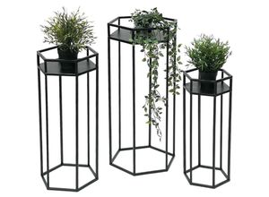 4260700964538 - Blumenhocker Metall Schwarz 6eck Blumenständer Beistelltisch 96453 3er Set Pflanzenständer Blumensäule Modern Pflanzenhocker - Dandibo