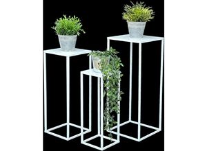 4260700964828 - Blumenhocker Metall Weiß Eckig Blumenständer Beistelltisch 96482 3er Set Blumensäule Modern Pflanzenständer Pflanzenhocker