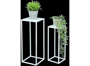 4260700965436 - Blumenhocker Metall Weiß Eckig Blumenständer Beistelltisch 96482 2er Set Blumensäule Modern Pflanzenständer Pflanzenhocker - Dandibo