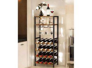 4260700965757 - Weinregal Metall Schwarz Stehend mit Glashalter 100 cm 96575 Flaschenregal Flaschenständer Flaschenhalter Modern - Dandibo