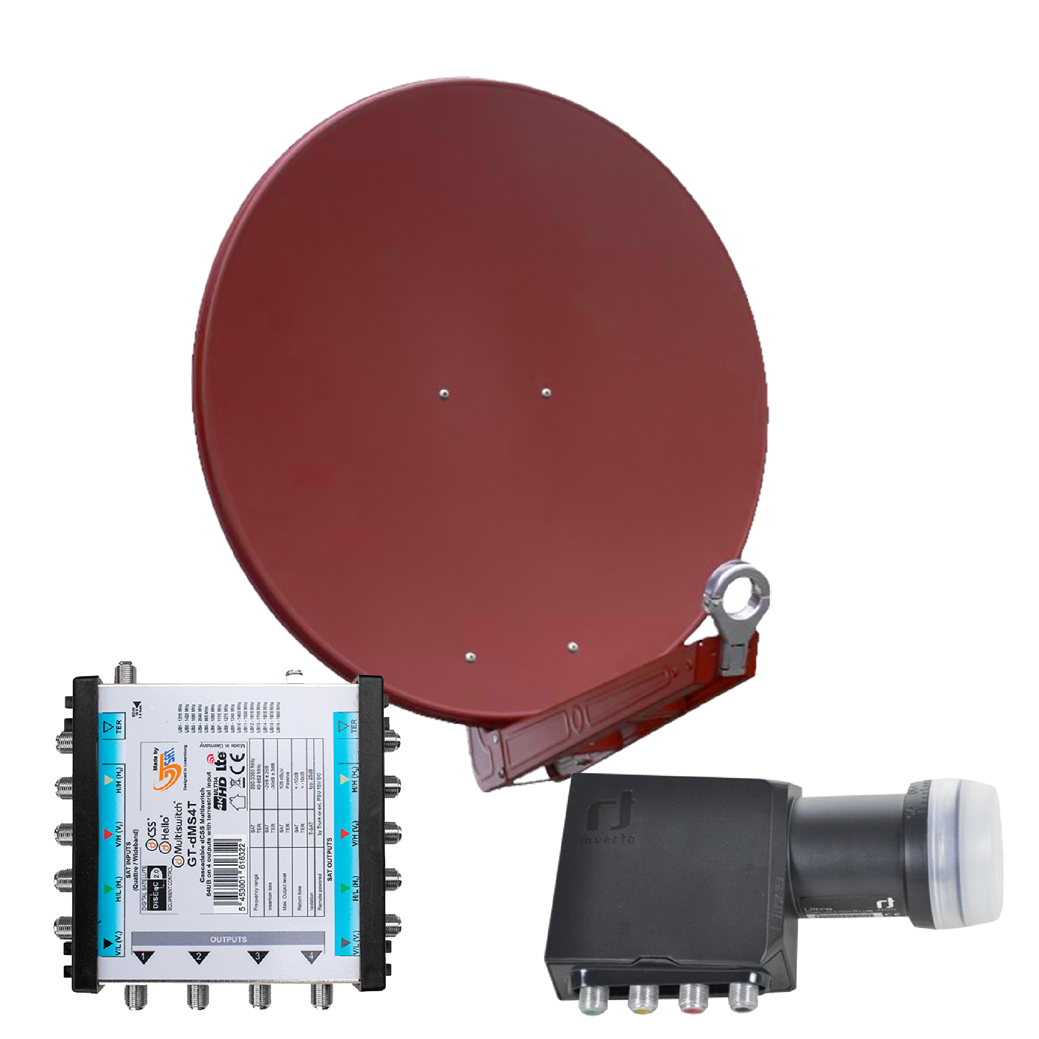 4260704120619 - OP 75 SE - Alu-Antenne - ziegelrot - 64 Teilnehmer mit Unicable-Multischalter