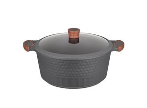 4260709013350 - Kochtopf RESTO KITCHENWARE Capella Schmortopf antihaftbeschichtet und spülmaschinenfest Töpfe Gr 97 l + Ø 32cm + Höhe 145cm schwarz (schwarz matt) Fleischtopf Bratentopf mit Glasdeckel und stoßdämpfendem Silikonrand im Geschenkkarton