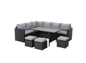 4260710560287 - MeXoLounge Set Polyrattan Gartenmöbel 7-teile für 6-9 Personen Garten & Balkon (schwarz & grau)