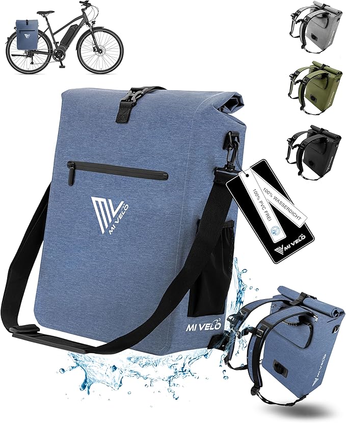4260714830249 - MIVELO Fahrradtasche für Gepäckträger - 3-in-1 Gepäckträgertasche Rucksack Umhängetasche - 100% wasserdicht und PVC-frei - Fahrradtasche mit abnehmbarer Laptoptasche