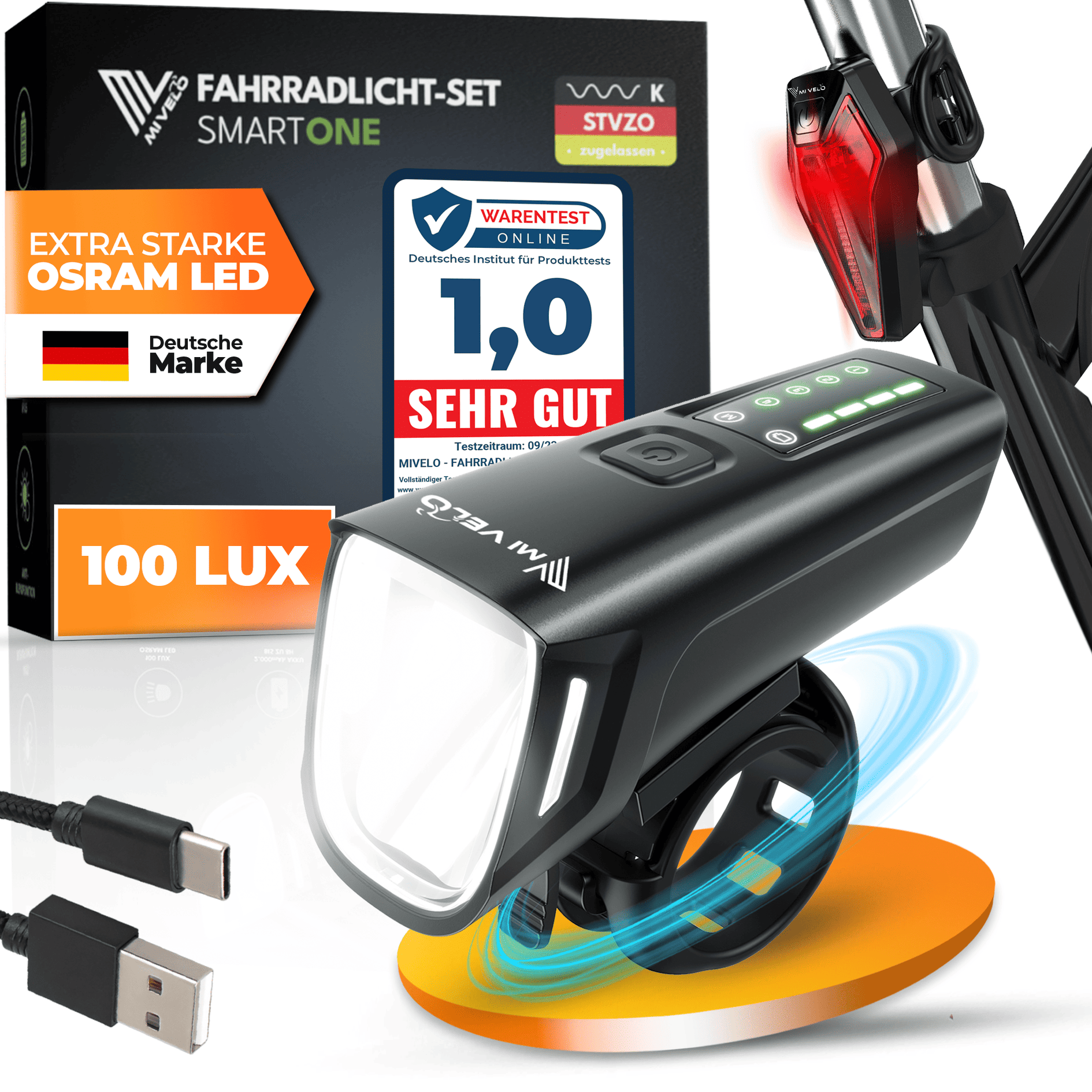 4260714830614 - Fahrradlicht Set LED SMART ONE USB-aufladbar 4260714830614 - Fahrradlicht Set LED SMART ONE USB-aufladbar