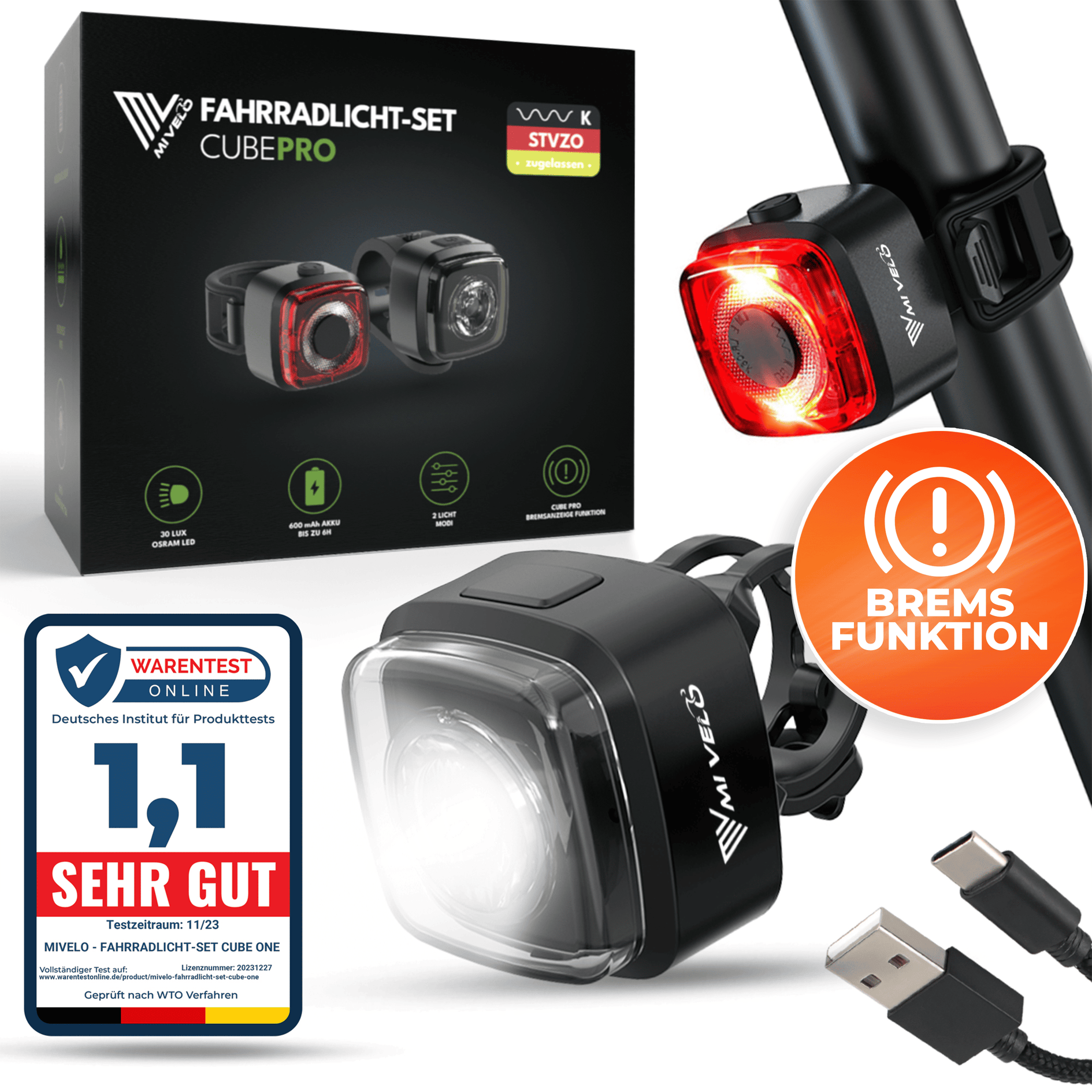 4260714830713 - - LED Fahrradlicht-Set Cube Pro USB aufladbar mit Bremslicht - Schwarz 4260714830713 - - LED Fahrradlicht-Set Cube Pro USB aufladbar mit Bremslicht - Schwarz