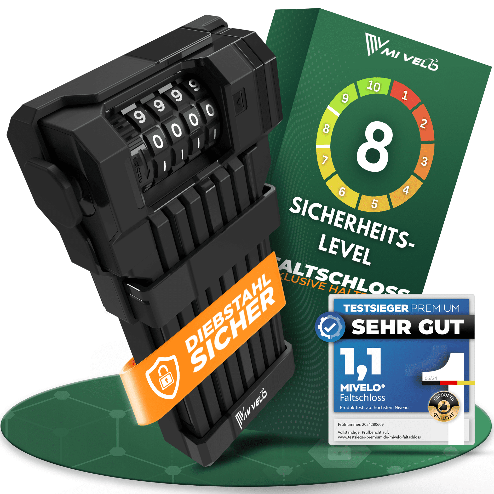 4260714831031 - Faltschloss mit Zahlencode & Carbonstahl-Kern 85cm