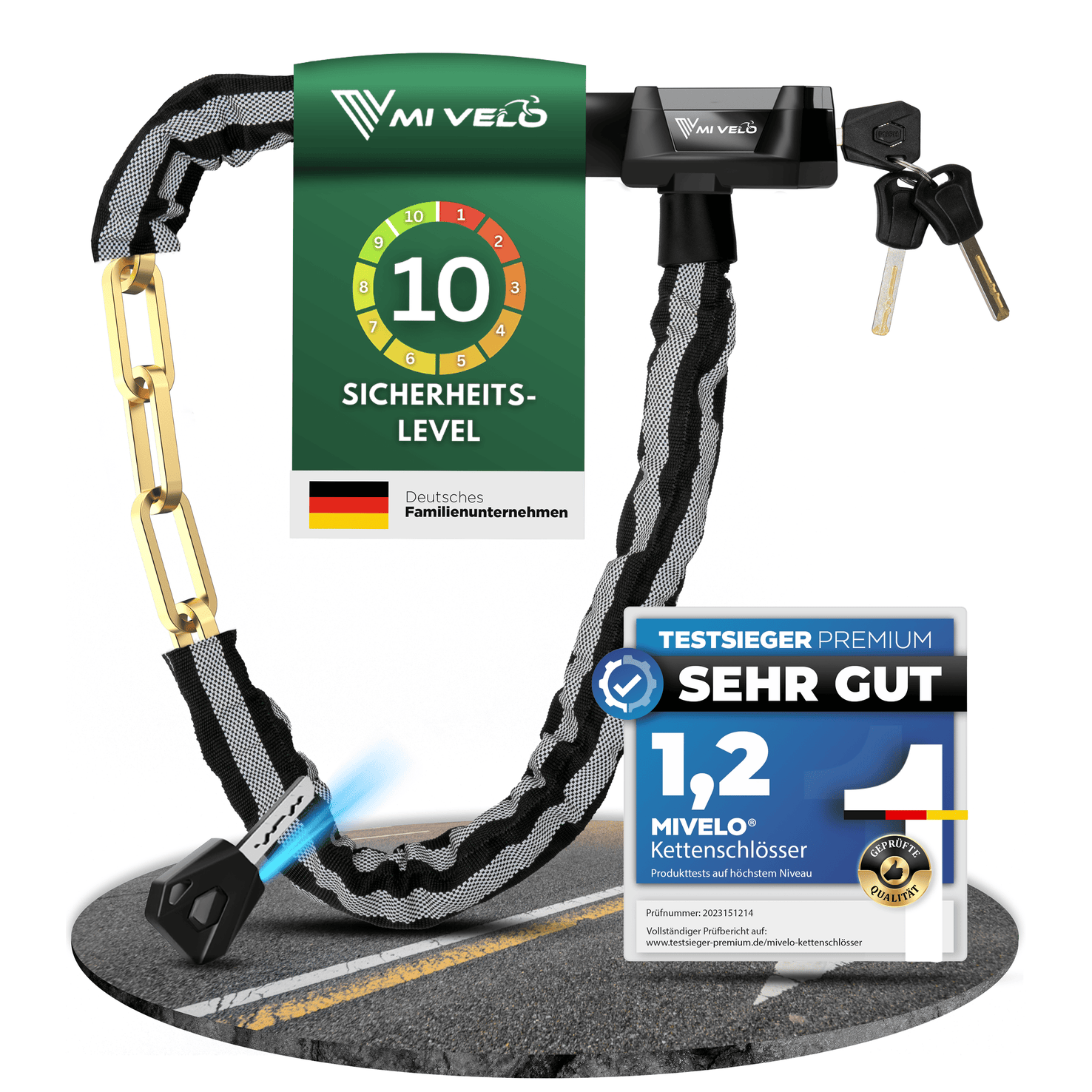 4260714832069 - Kettenschloss für Fahrräder - Mit Schlüsselschloss und LED - 100 CM - Edelstahl 4260714832069 - Kettenschloss für Fahrräder - Mit Schlüsselschloss und LED - 100 CM - Edelstahl