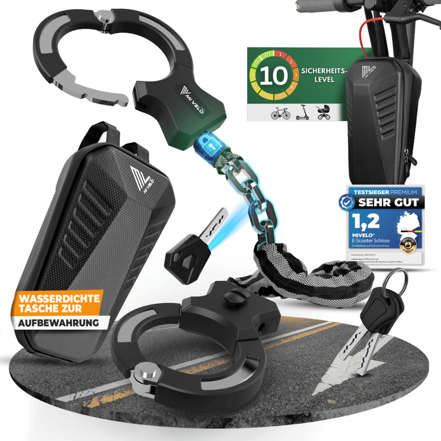 4260714832113 - Handschellenschloss für E-Roller & Fahrräder - Sicherheitsstufe 10 - Schwarz - 30 x 5 x 2 -