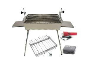 4260717490921 - Grillpeter - Mangal Edelstahl 2 mm Schaschlickgrill Set mit Spießdreher und Spieße - silber