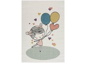 4260720621251 - Teppich Kinderzimmer - Cream - Spielteppich Mädchen Luftbalon Herze Kurzflor 80 x 150 cm