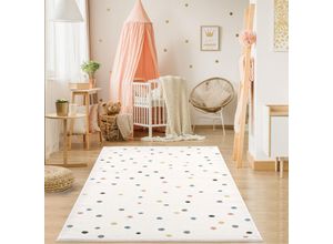 4260720621374 - Teppich Kinderzimmer - Cream - Spielteppich Bunt Punkte Kurzflor Kinderteppich 80 x 150 cm