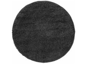 4260720625136 - Teppich Rund Hochflor Shaggy Wohnzimmer - Uni - Weich Langflor - Dekoration Schwarz 80 cm Rund