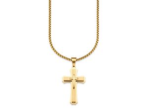 4260724287125 - Kette mit Anhänger BRUNO BANANI Schmuck Geschenk Halskette Kreuz Venezianerkette Halsketten Gr Edelstahl Länge 55 cm Breite 3 mm goldfarben (gelbgoldfarben) Herren