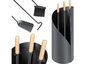 4260729112156 - KESSER® Kaminbesteck Set 4-teiliges Kaminzubehör – Modern Design beschichtet Hochwertige Kamingarnitur aus 4 Teilen Besen Schaufel Schürhaken Ständer Stahl Edelstahlgriffe