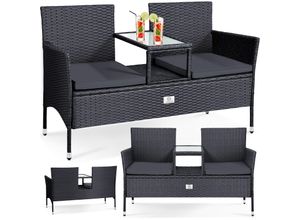 4260729115317 - KESSER® Polyrattan Gartenbank 2-Sitzer Bank mit integriertem inkl Tisch & Kissen - 133 × 63 × 84 cm - Rattan Sitzbank Garten Balkon Gartensofa wetterfest Sitzgruppe Ultra Stabile