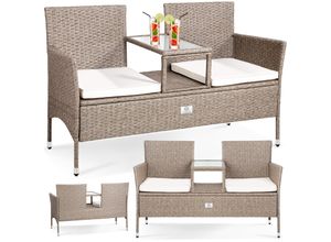 4260729115324 - KESSER® Polyrattan Gartenbank 2-Sitzer Bank mit integriertem inkl Tisch & Kissen - 133 × 63 × 84 cm - Rattan Sitzbank Garten Balkon Gartensofa wetterfest Sitzgruppe Ultra Stabile