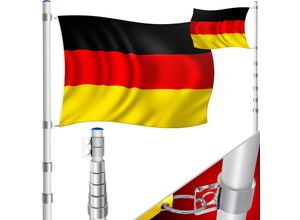 4260729118141 - Teleskop Fahnenmast Aluminium 630m Bodenhülse 60cm inkl Deutschlandfahne Höhenverstellbar Flaggenmast Mast Deutschland Flagge Alu Silber - Silber