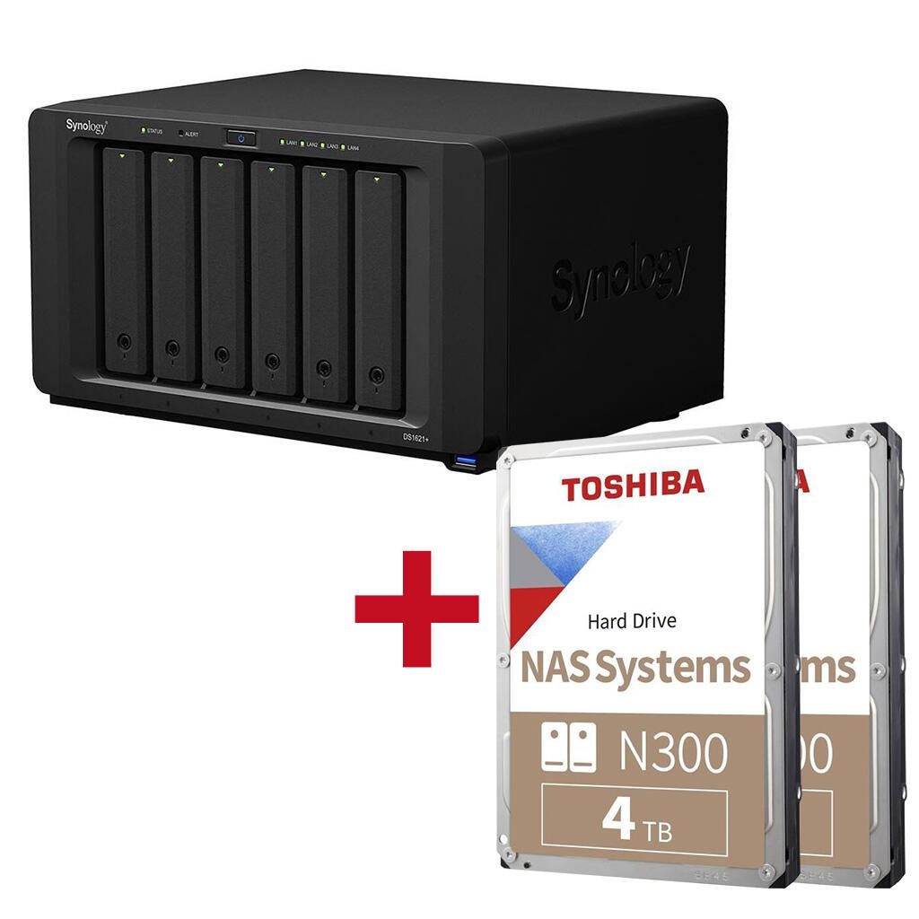 4260730616292 - DiskStation DS1621+ 6 Einschübe NAS-Server Leergehäuse + 2x Toshiba N300 SATA 35 HDD 4TB bulk Festplatte