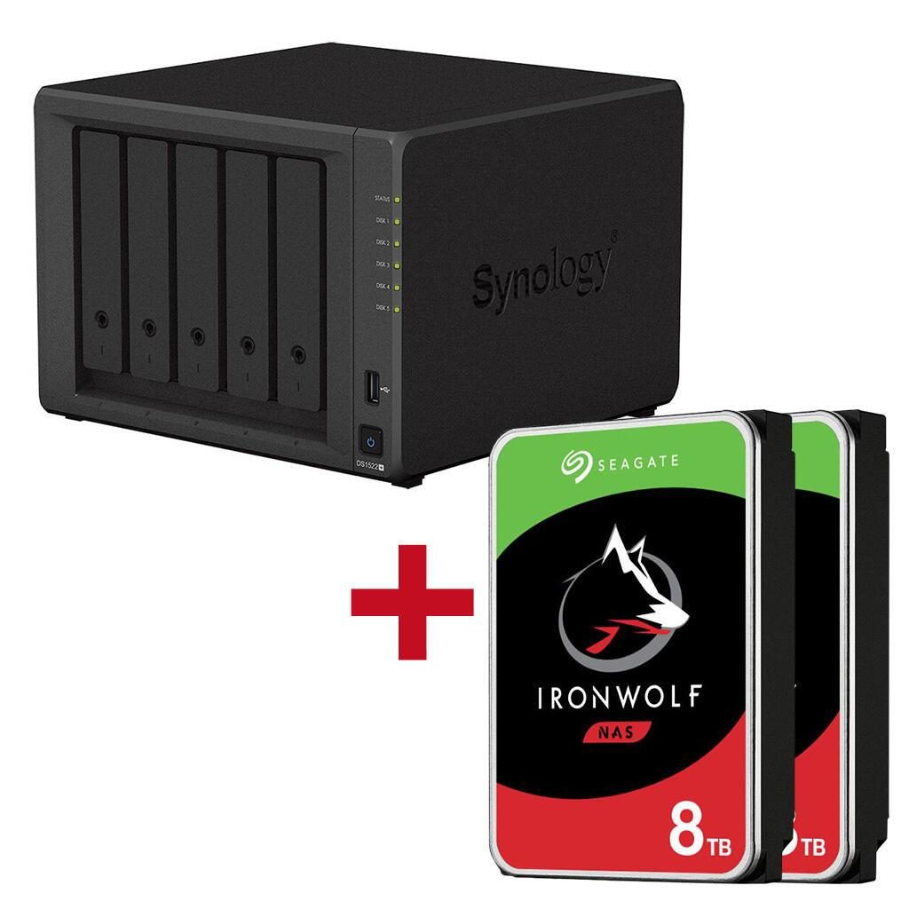 4260730616322 - DiskStation DS1522+ 5 Einschübe NAS-Server Leergehäuse + 2x Seagate Ironwolf SATA 35 HDD 8TB Festplatte