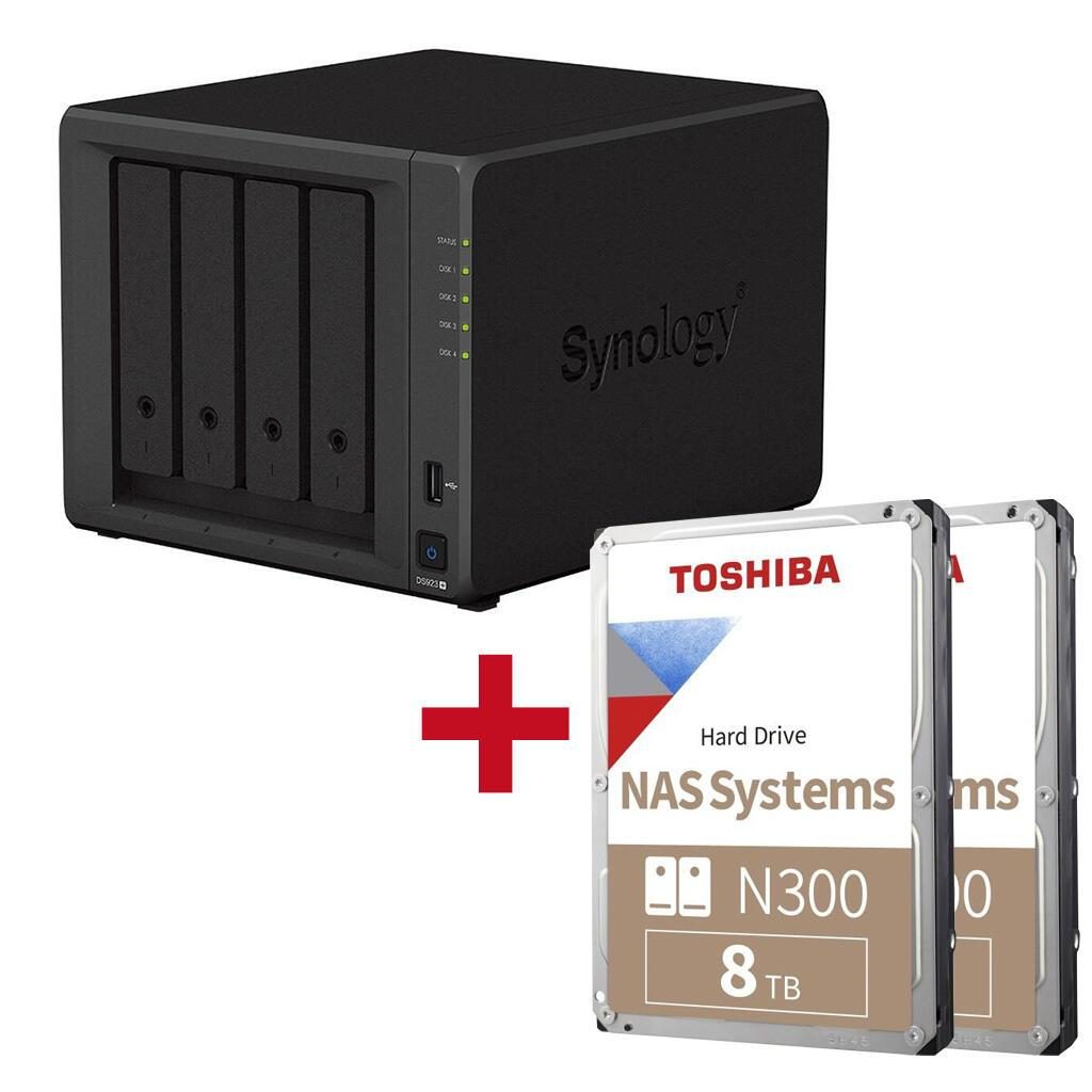 4260730616421 - DiskStation DS923+ 4 Einschübe NAS-Server Leergehäuse + 2x Toshiba N300 SATA 35 HDD 8TB bulk Festplatte