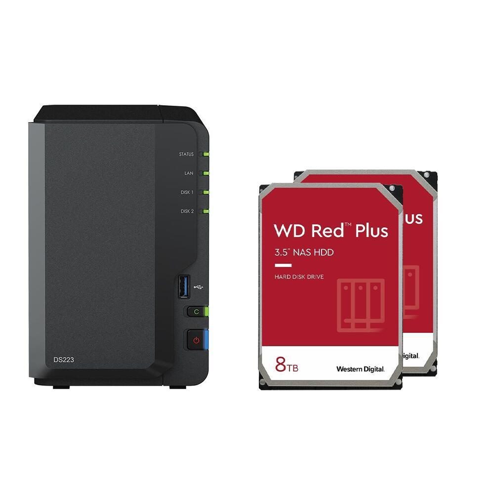 4260730616797 - DiskStation DS223 2 Einschübe NAS-Server Leergehäuse + 16TB (2x4TB) WD Red 80EFZZ SATA 35 HDD Festplatten