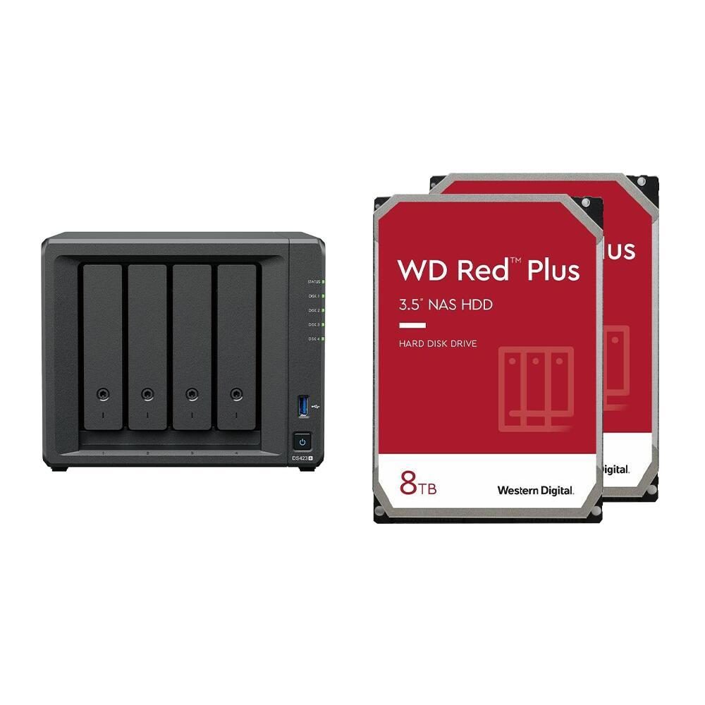 4260730616858 - DiskStation DS423+ 4 Einschübe NAS-Server Leergehäuse + 2x WD Red Plus 80EFZZ SATA 35 HDD 8TB Festplatte