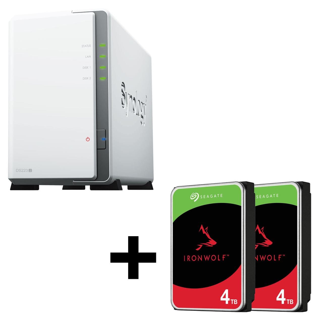 4260730617640 - DiskStation DS223J 2 Einschübe NAS-Server Leergehäuse + 8TB (2x4TB) Seagate Ironwolf SATA 35 HDD Festplatten