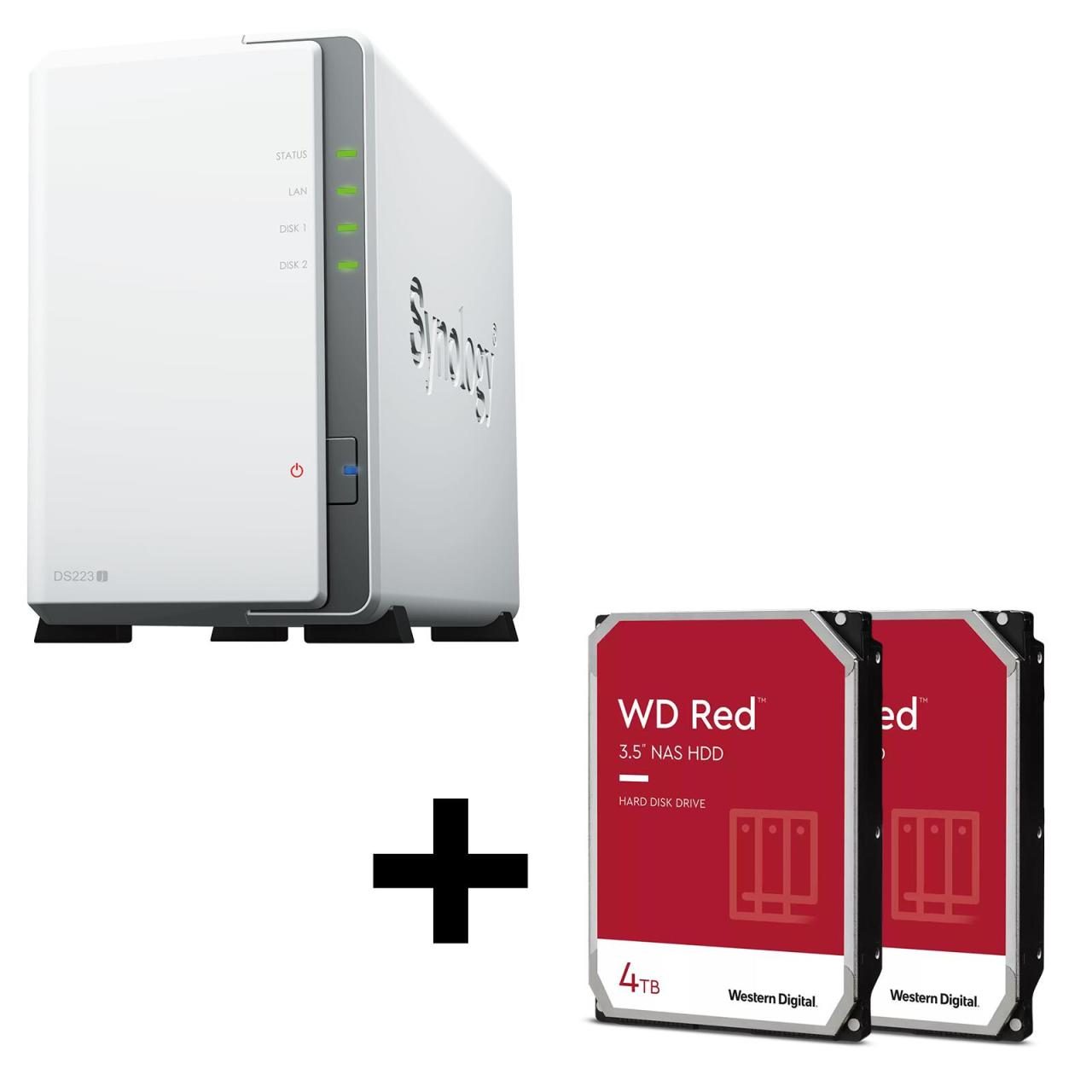 4260730617664 - DiskStation DS223J 2 Einschübe NAS-Server Leergehäuse +8TB (2x4TB) WD Red SATA 35 HDD Festplatten