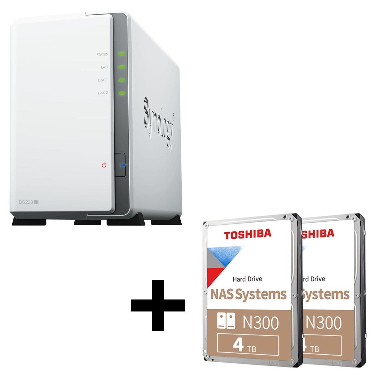 4260730617688 - DiskStation DS223J 2 Einschübe NAS-Server Leergehäuse + 8TB (2x4TB) Toshiba N300 SATA 35 HDD Festplatten