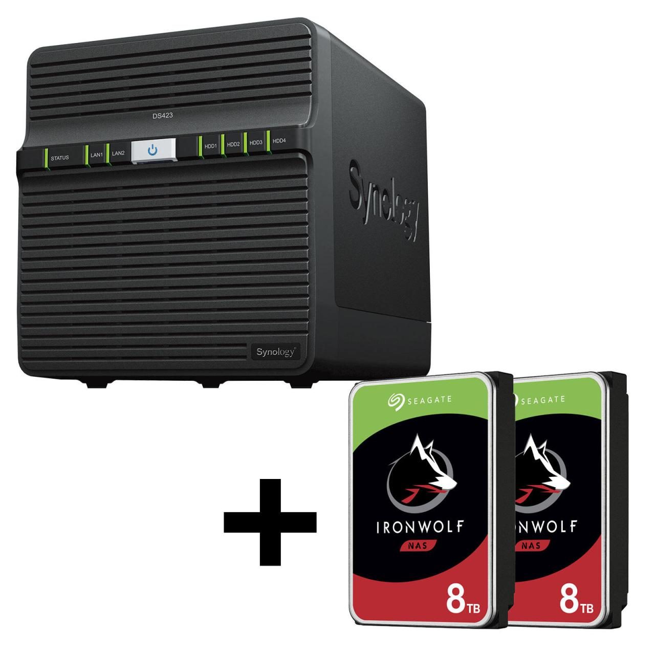 4260730617718 - DiskStation DS423 4 Einschübe NAS-Server Leergehäuse + 2x Seagate Ironwolf SATA 35 HDD 8TB Festplatte