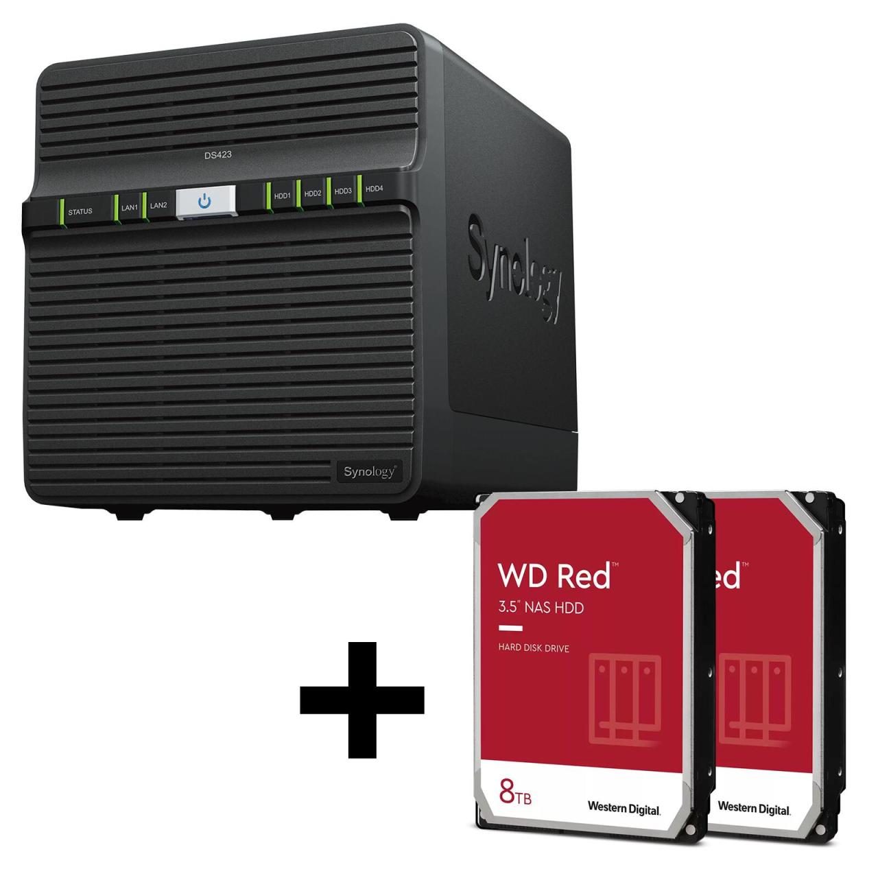 4260730617732 - DiskStation DS423 4 Einschübe NAS-Server Leergehäus + 2x WD Red Plus SATA 35 HDD 8TB Festplatte