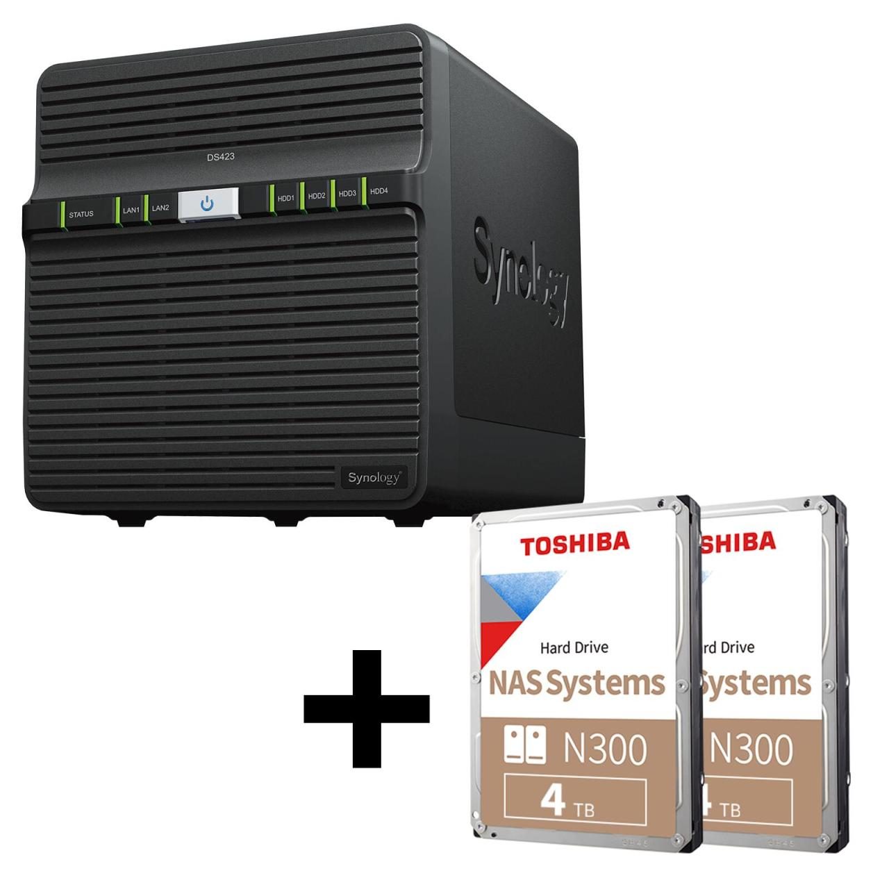 4260730617749 - DiskStation DS423 4 Einschübe NAS-Server Leergehäuse + 2x Toshiba N300 SATA 35 HDD 4TB bulk Festplatte