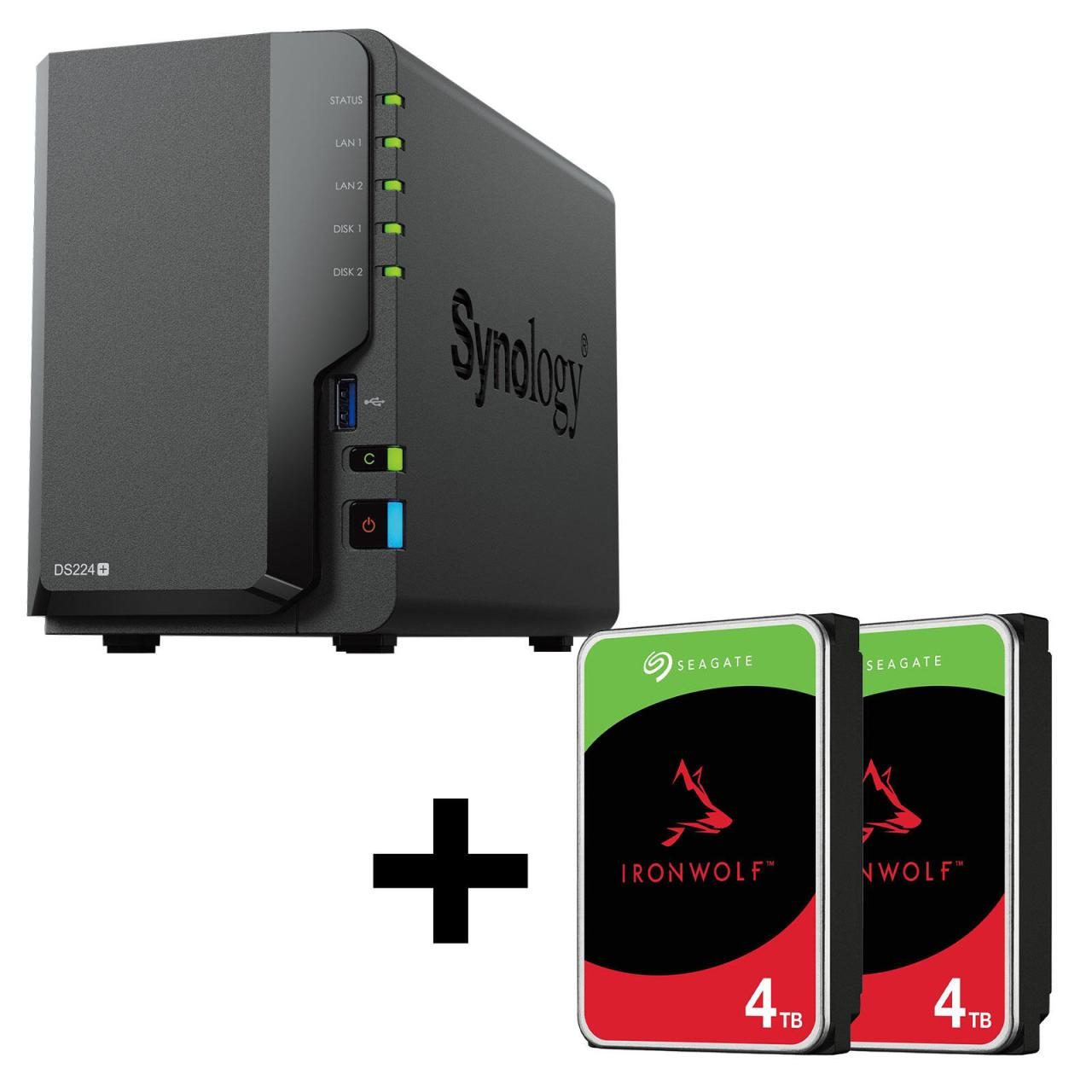 4260730617978 - DiskStation DS224+ 2 Einschübe NAS-Server Leergehäuse + 2x Seagate Ironwolf SATA 35 HDD 4TB Festplatte