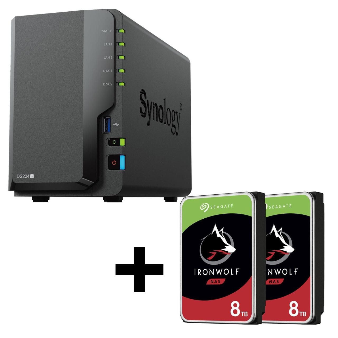 4260730617985 - DiskStation DS224+ 2 Einschübe NAS-Server Leergehäuse + 16TB (2x8TB) Seagate Ironwolf SATA 35 HDD Festplatten