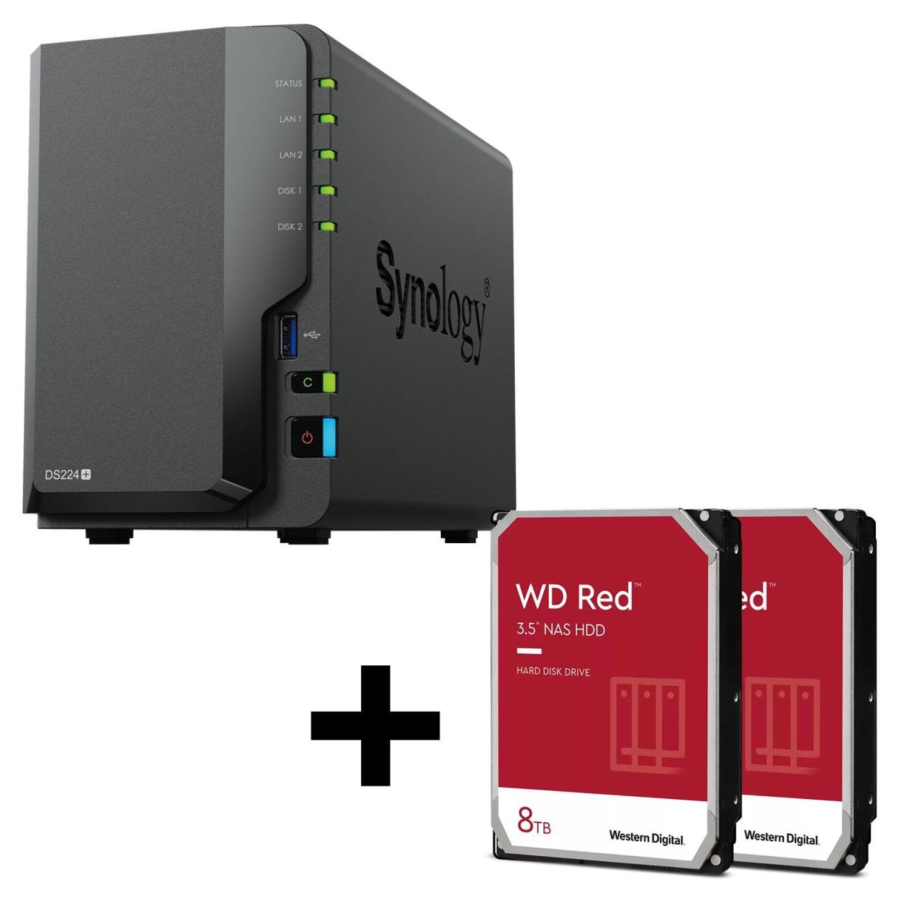 4260730618005 - DiskStation DS224+ 2 Einschübe NAS-Server Leergehäuse + 2x WD Red Plus SATA 35 HDD 8TB Festplatte