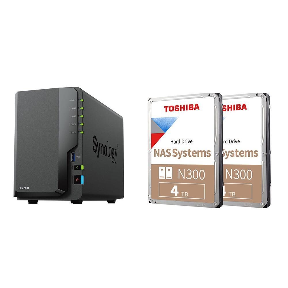 4260730618012 - DiskStation DS224+ 2 Einschübe NAS-Server Leergehäuse + 2x Toshiba N300 SATA 35 HDD 4TB bulk Festplatte