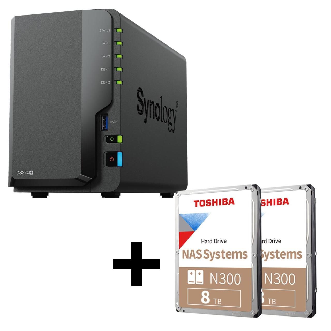 4260730618029 - DiskStation DS224+ 2 Einschübe NAS-Server Leergehäuse + 2x Toshiba N300 SATA 35 HDD 8TB bulk Festplatte