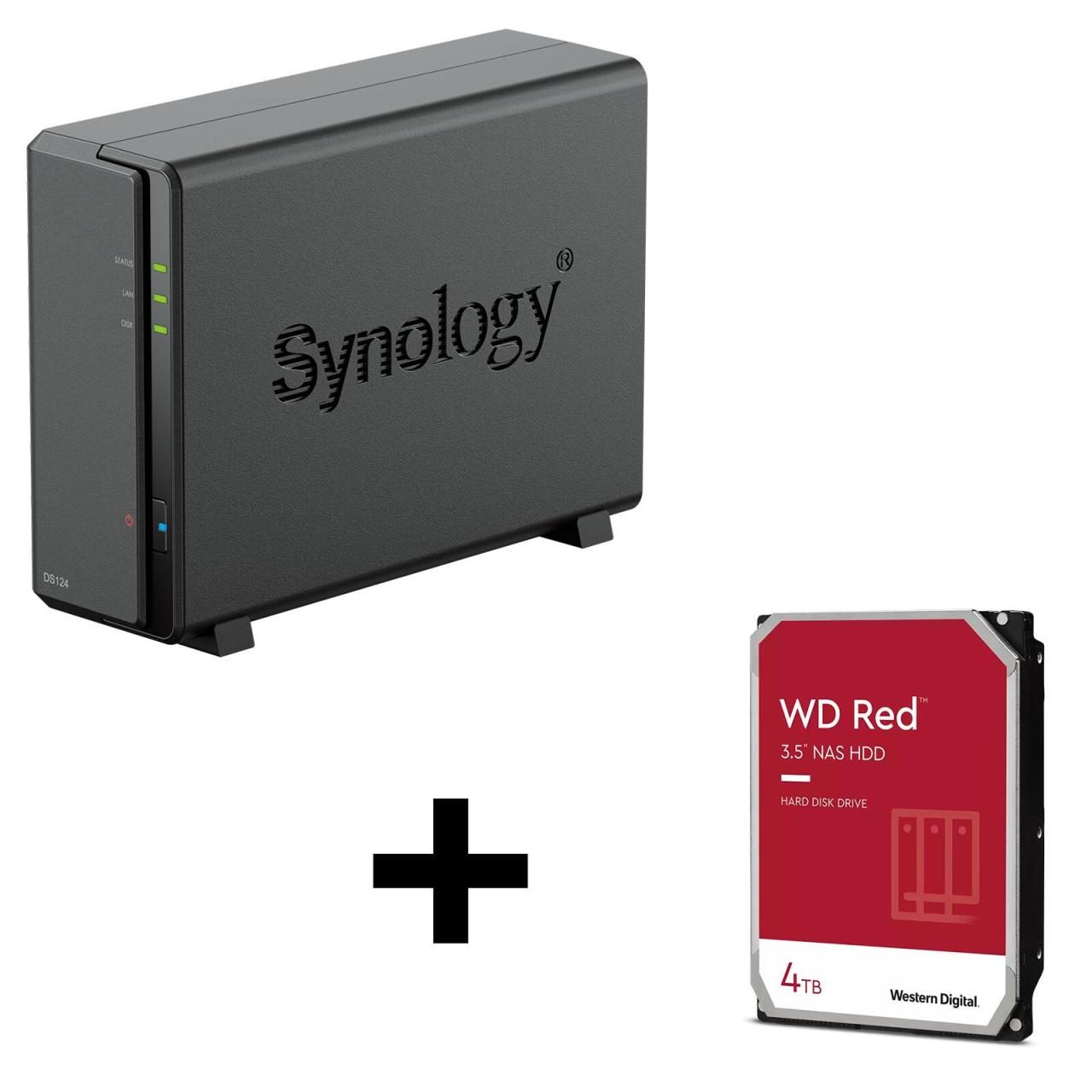 4260730618050 - DiskStation DS124 1 Einschub NAS-Server Leergehäuse + 1x WD Red SATA 35 HDD 4TB Festplatte