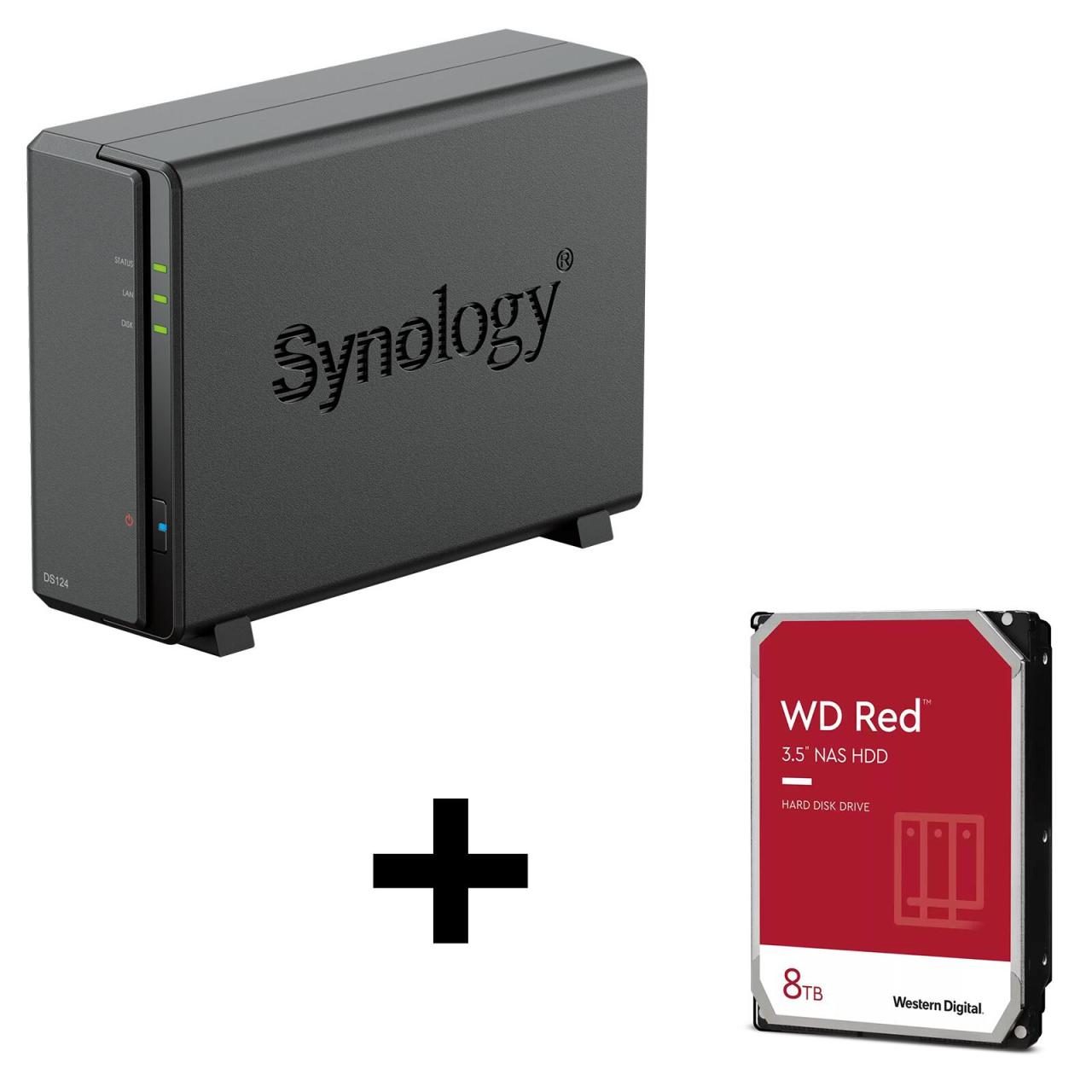 4260730618067 - DiskStation DS124 1 Einschub NAS-Server Leergehäuse + 1x WD Red Plus SATA 35 HDD 8TB Festplatte