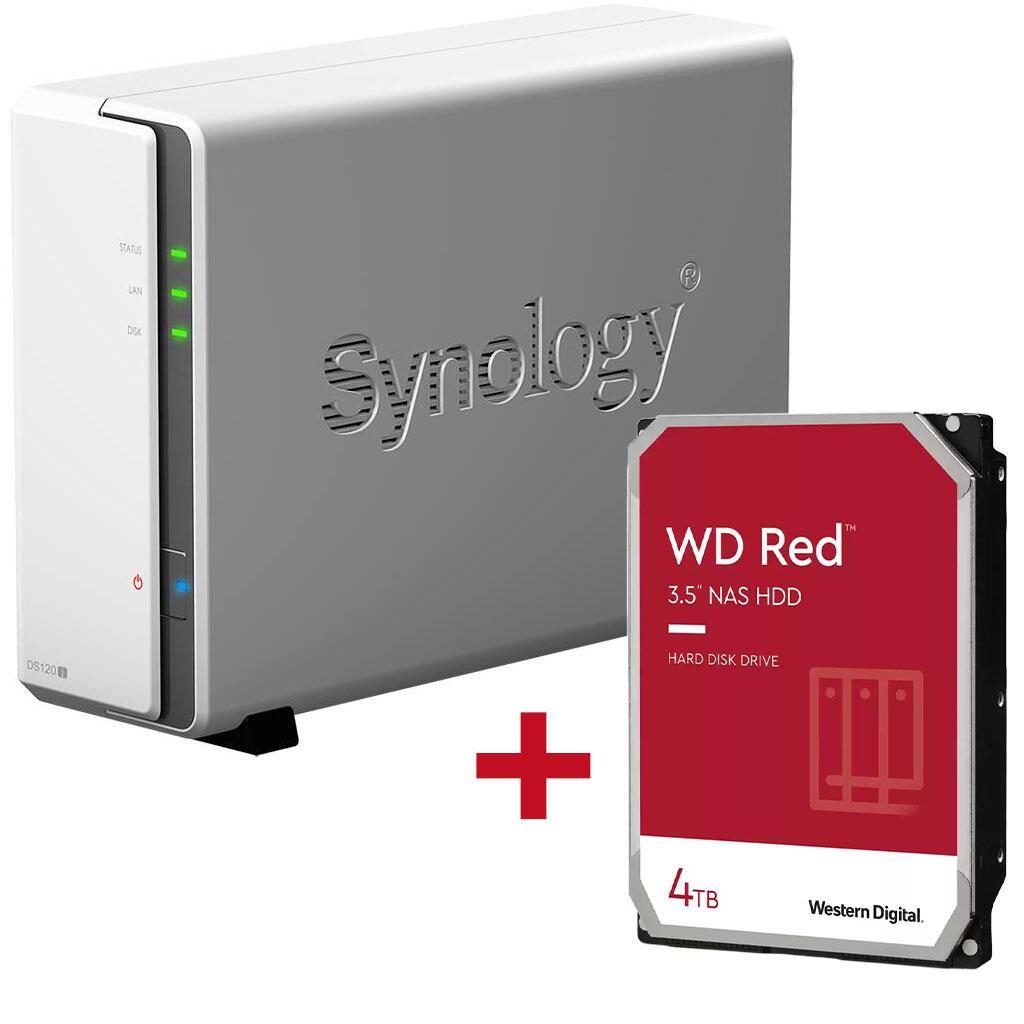 4260730618241 - DiskStation DS120J 1 Einschub NAS-Server Leergehäuse + 1x WD Red SATA 35 HDD 4TB Festplatte