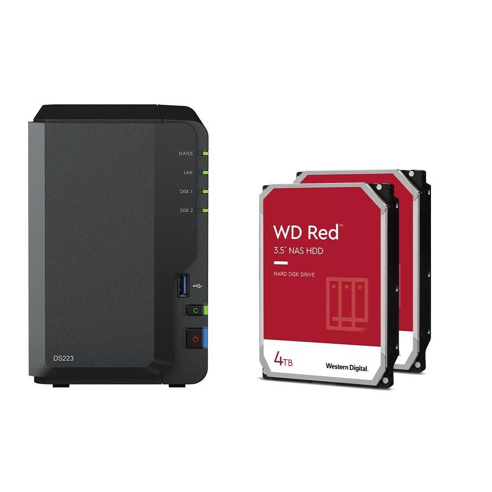 4260730618272 - DiskStation DS223 2 Einschübe NAS-Server Leergehäuse + 8TB (2x4TB) WD Red 40EFPX SATA 35 HDD Festplatten