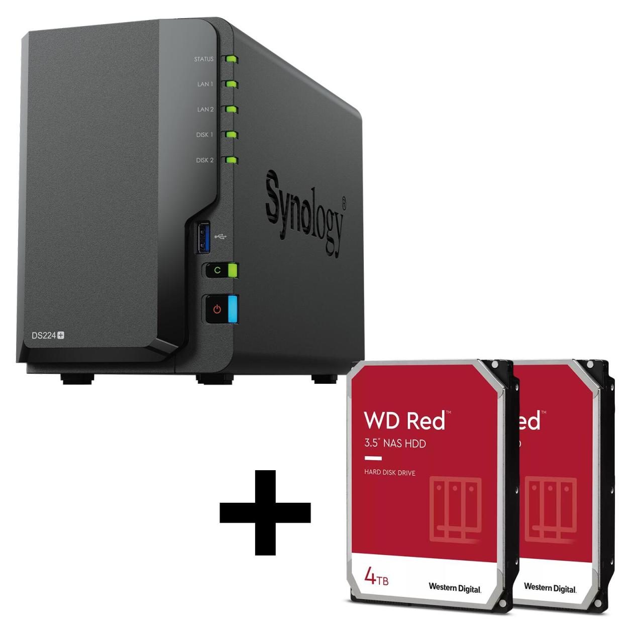 4260730618296 - DiskStation DS224+ 2 Einschübe NAS-Server Leergehäuse + 2x WD Red 40EFPX SATA 35 HDD 4TB Festplatte