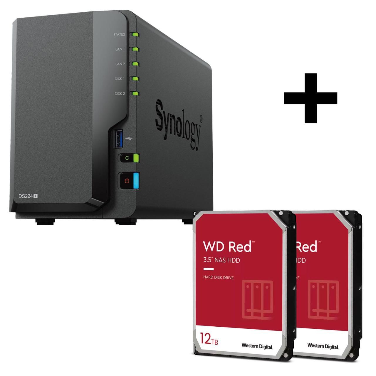 4260730618685 - DiskStation DS224+ 2 Einschübe NAS-Server Leergehäuse + 24TB WD RED Plus