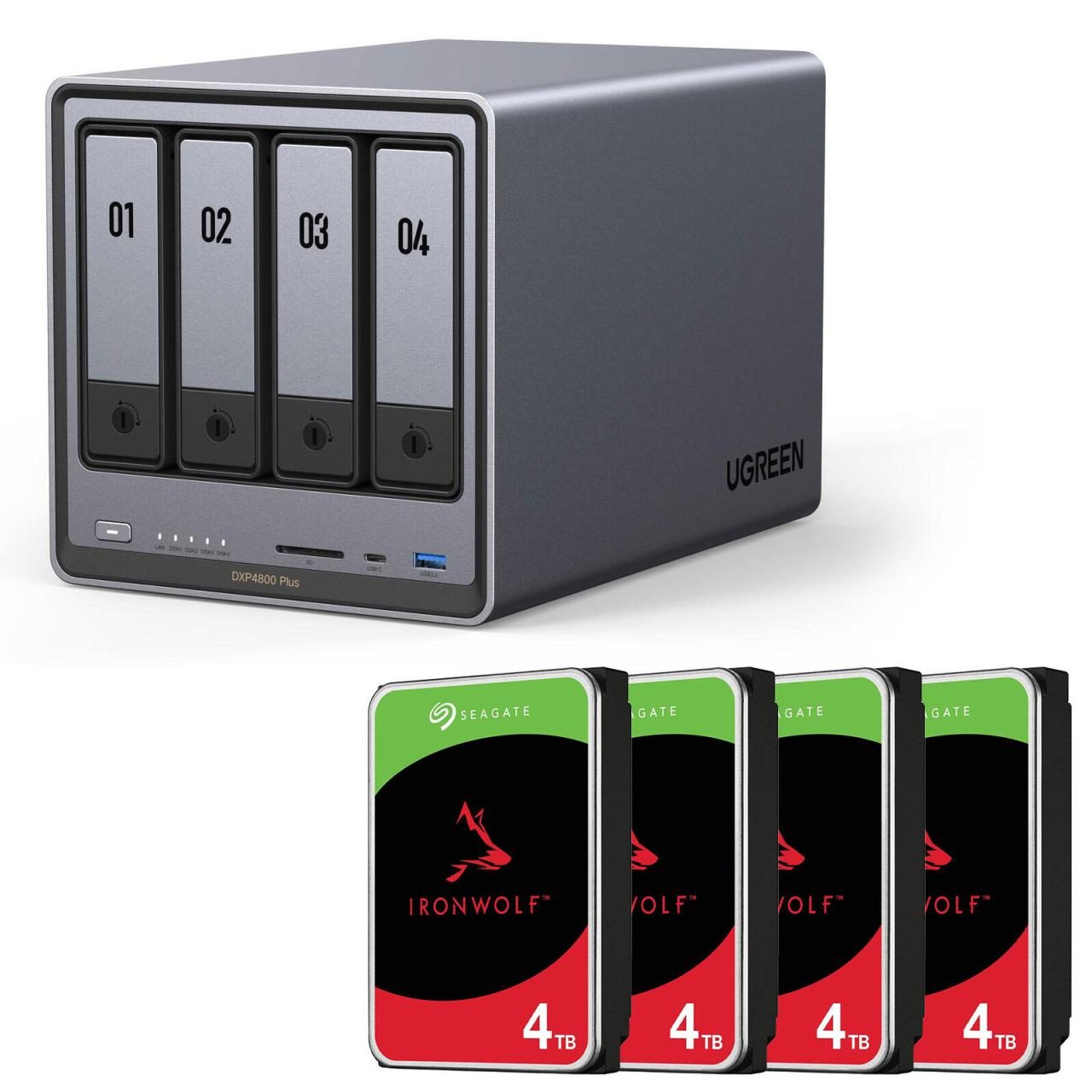 4260730619002 - 0 Ugreen NASync DXP4800 Plus + SEAGATE Festplatte 16 TB (4 x 4 TB) 4260730619002 - 0 Ugreen NASync DXP4800 Plus + SEAGATE Festplatte 16 TB (4 x 4 TB)