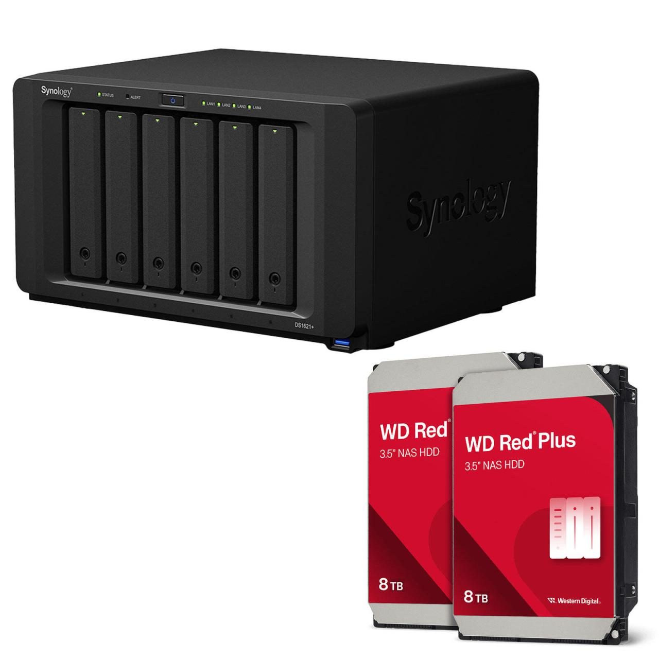 4260730619361 - 0 DiskStation DS1621+ 6 Einschübe NAS-Server Leergehäuse + 16TB WD Red Plus SATA 35 HDD (2x 8TB)