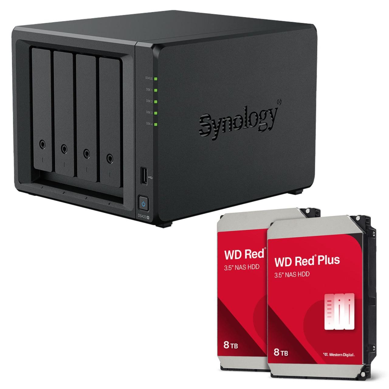 4260730619408 - 0 DiskStation DS423+ 4 Einschübe NAS-Server Leergehäuse + 16TB WD Red Plus SATA 35 HDD (2x 8TB)