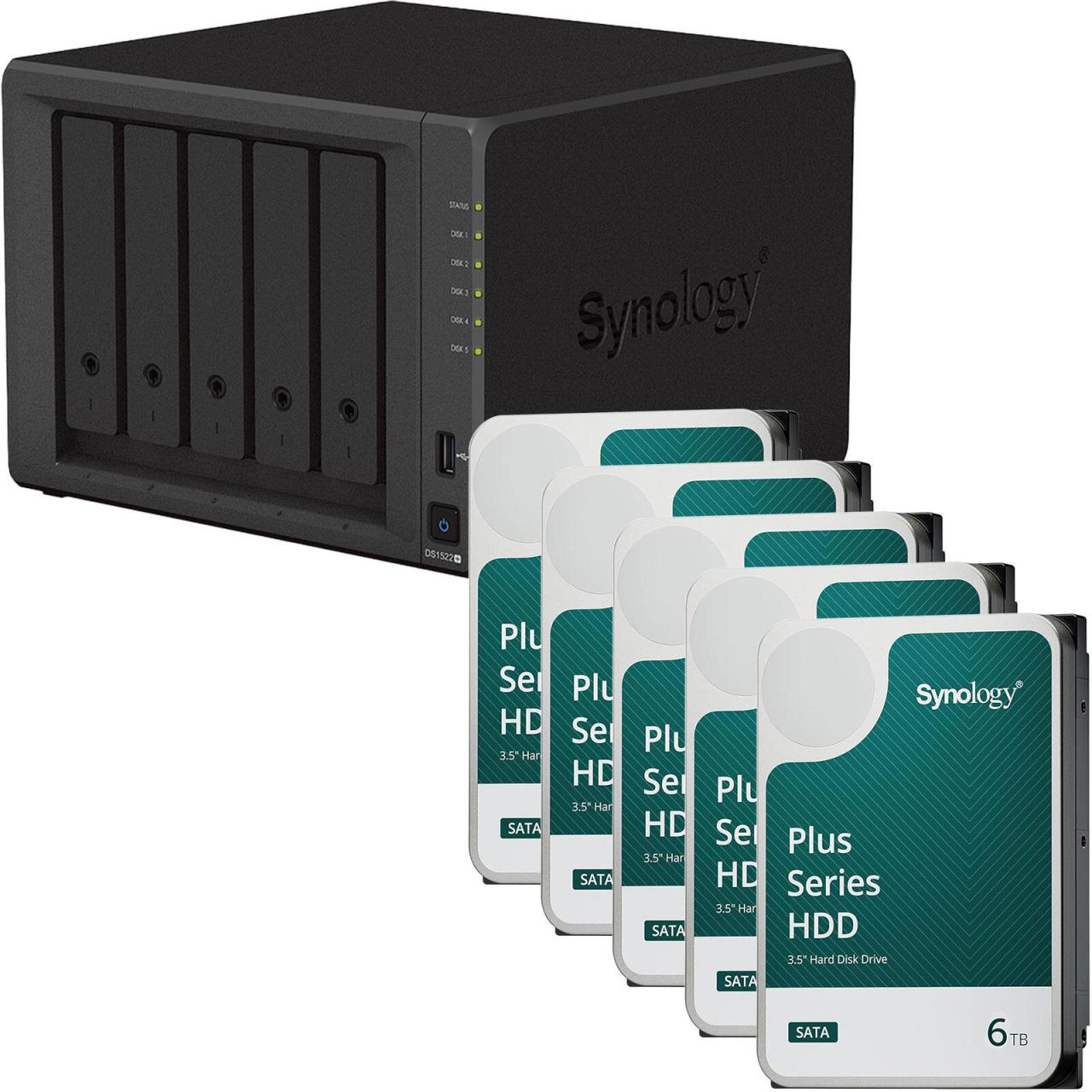 4260730619521 - DiskStation DS1522+ 5 Einschübe NAS-Server Leergehäuse + 30 TB Plus (5x 6TB)